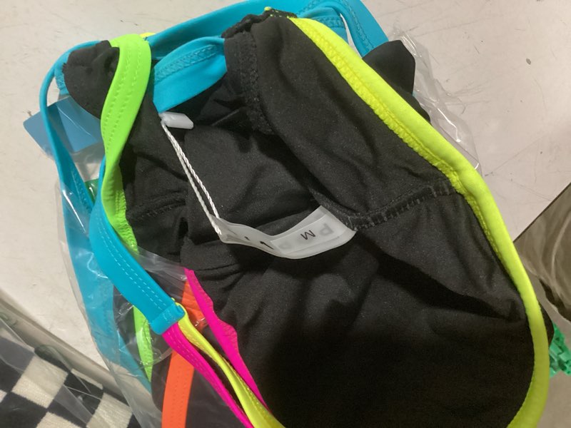 Condition photo showing Good Condition for popvil women's one piece 2025 tummy control swimsuits neon color block swimwear deep v neck slimming bathing suit medium black