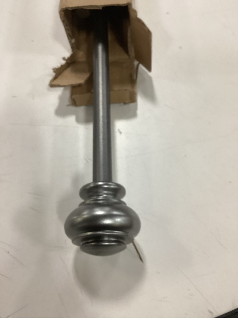 Condition photo showing As Is for MODE Farmhouse Collection 1 1/8" Diameter Curtain Rod Set with Porch Doorknob Curtain Rod Finials and Steel Wall Mounted Adjustable Curtain Rod, Fits 72” to 144” Windows, Weathered Black Fits 72"-144" wide windows Black