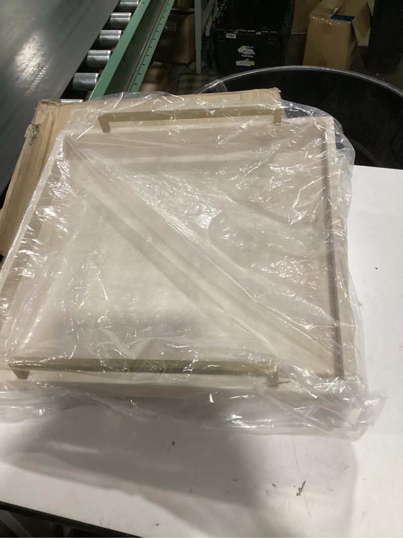 Condition photo showing Good Condition for Ivory Shagreen Decorative Tray Large Rectangle Coffee Table Tray for Ottoman Faux Leather Serving Tray with Brushed Gold Handles Ivory 17" x 12" x 2.5"
