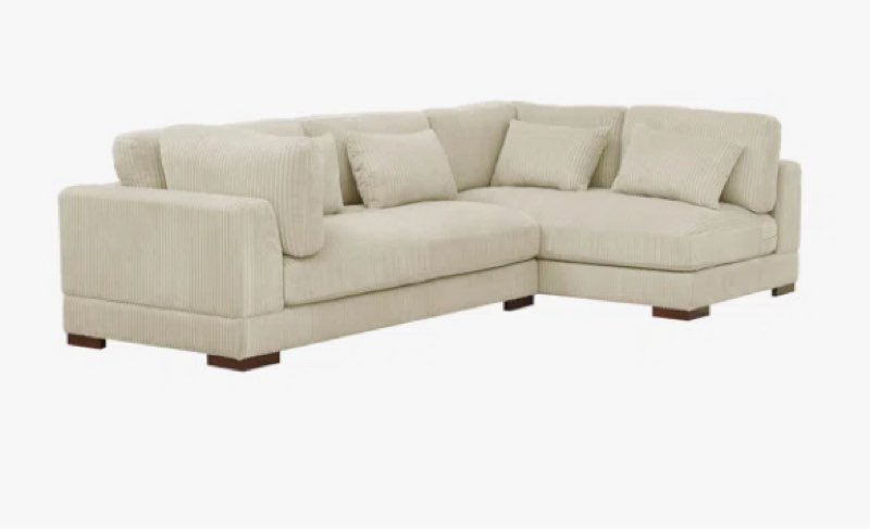 ((Incomplete only RAF Alvin Back Rest ))Basilius 107\" Wide Corner Sectional Orientation: Right Hand Return, Body Fabric: Cream Corduroy