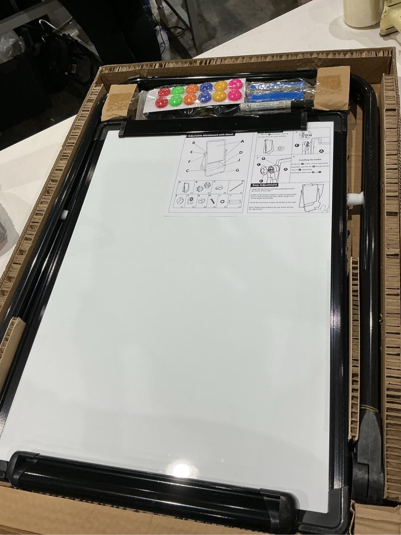 Condition photo showing Good Condition for dry erase board with stand - double sided 28"x20" portable writing whiteboards, height adjustable & 360° rotating u stand magnetic whiteboard for home, school, restaurant & presentation 20"w x 28"h