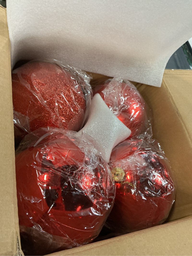 Condition photo showing Good Condition for Marsui 24 Pcs Giant Christmas Balls Ornaments Extra Large Outdoor Black Christmas Ornament 8'' 6'' 3'' 2'' Large Xmas Balls Bulk Plastic Shatterproof for Xmas Tree Lawn Yard Porch (Frosted and Shiny) Frosted and Shiny red