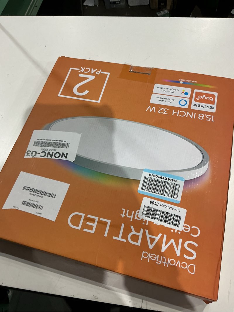 Condition photo showing New/Like New for smart led ceiling light flush mount, 16 inch rgb, white, 3200 lumen, 30w, 2 count, bedroom, modern style white-smart rotating rgb light 15.8inch-2pack