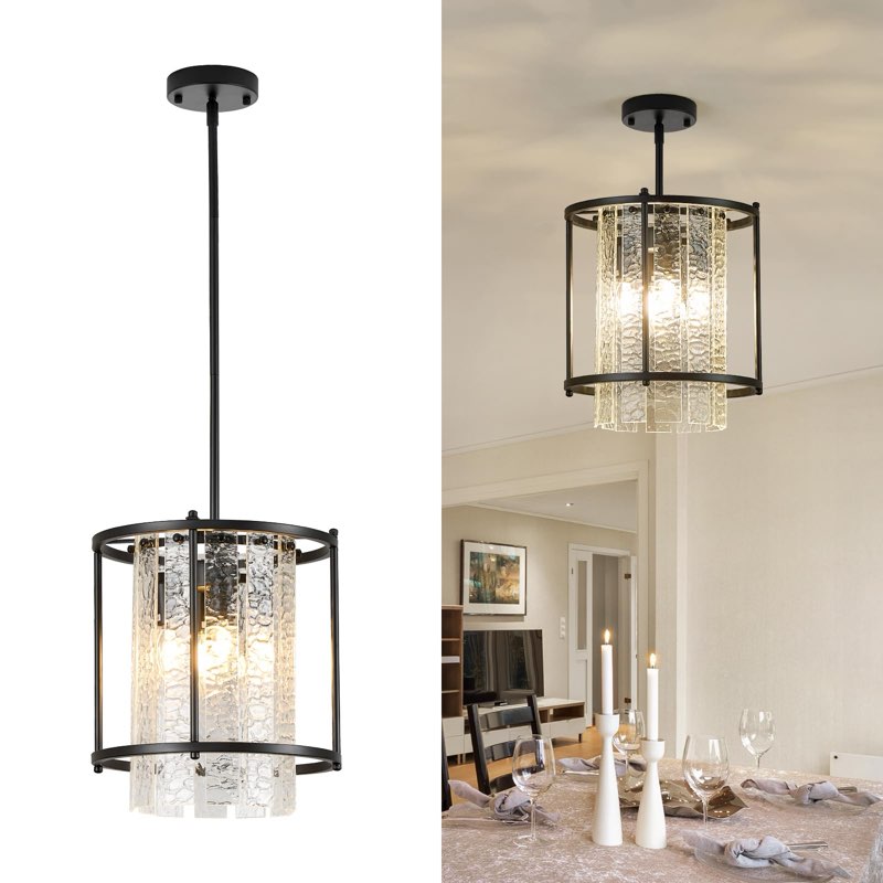 BIEOCUR 4-Light Black Chandelier,Farmhouse Round Pendant Light Fixture,Adjustable Ceiling Hanging Light