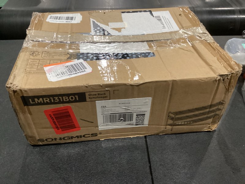 Condition photo showing New/Like New for SONGMICS Shoe Rack, 3-Tier Shoe Organizer, Metal Shoe Shelf Storage with 4 Side Hooks, Holds 18 Pairs of Shoes, Height-Adjustable Shoe Rack for Entryway, Hallway, Closet, Ink Black ULMR131B01 3 Tiers (44.9"W) Ink Black