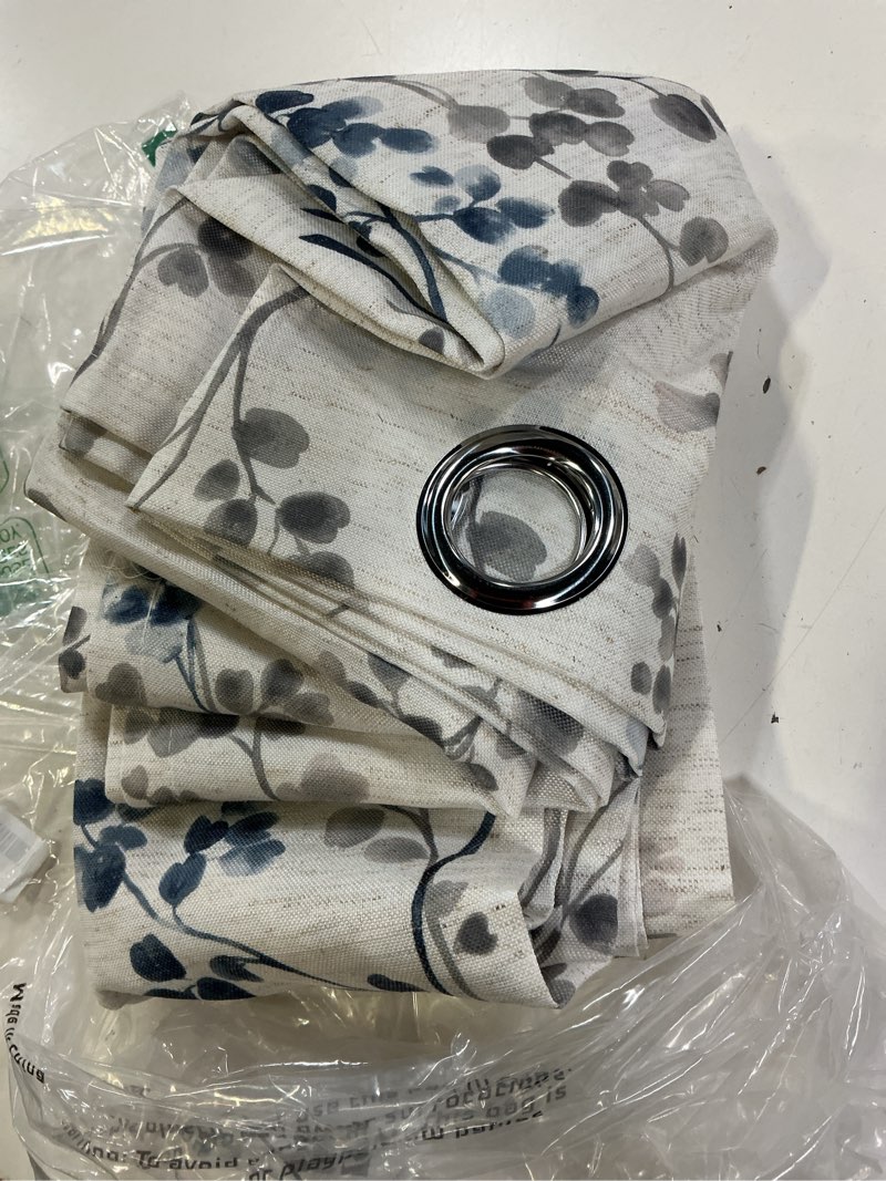 Condition photo showing Good Condition for bgment linen curtains for living room 84 inch length 2 panels set floral leaf patterns, light filtering privacy window curtains for bedroom boho farmhouse vintage, each 52 inch wide, navy 52"w x 84"l (pack of 2) navy & grey
