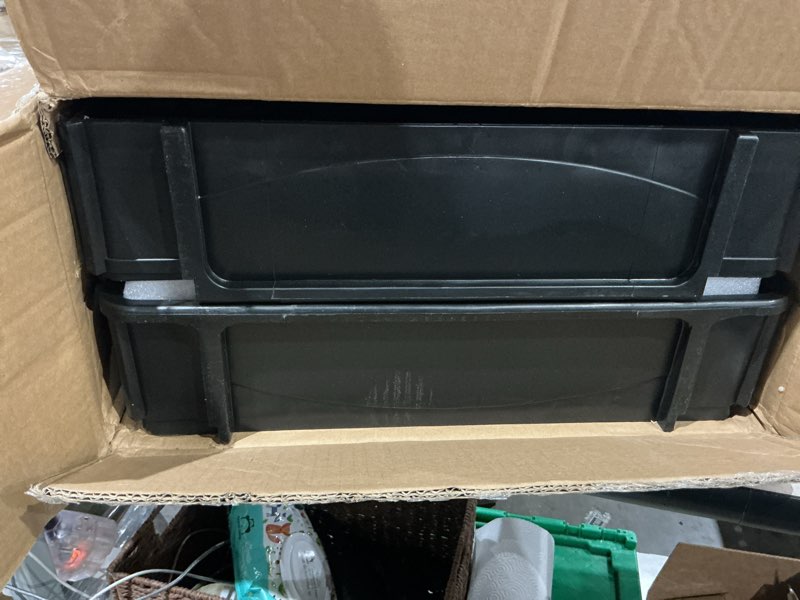 Condition photo showing Good Condition for vevor utility service cart, 2 shelf 550lbs heavy duty plastic rolling utility cart, medium lipped shelf, 360° swivel wheels, ergonomic storage handle for warehouse garage, black 2 tier-550lbs