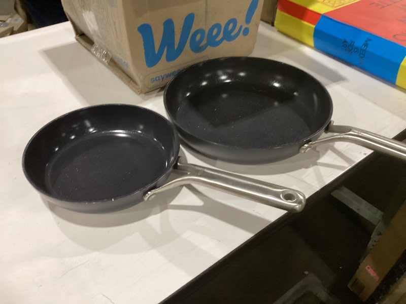 Condition photo showing As Is for similar to stock photos used oxo non-stick every day frying pan set, bpa-free comfort grip silicone handles, dishwasher & oven safe, pfas-free ceramic skillets, black,frying pan skillet set