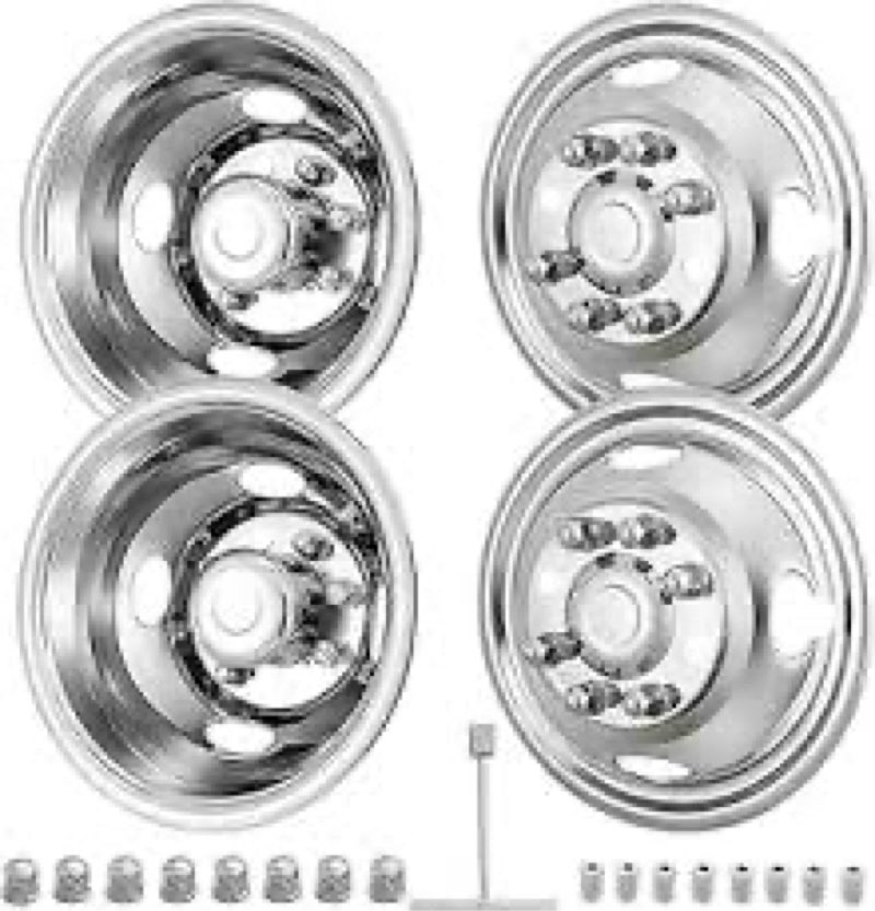 hightall 16 Wheel Simulators, 16" 8 Lug Stainless Steel RV Hubcaps,Polished Surface,2Pcs Front Wheel