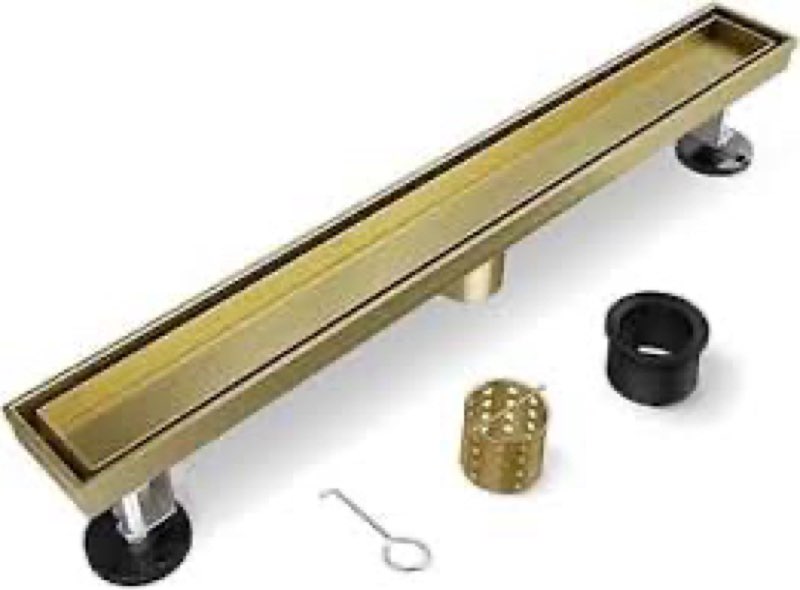 HTOH Linear Shower Drain, 42 Inch Gold Shower Drain with Removable Tile Insert Grate, 2 in 1 Bathroo