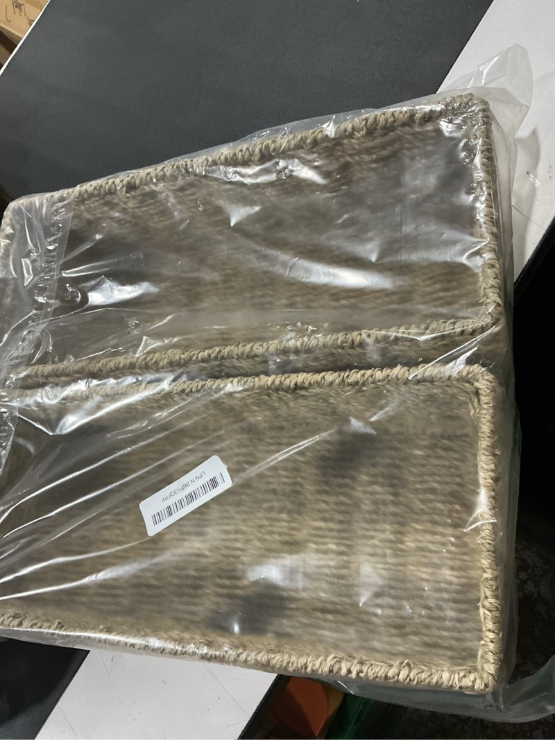 Condition photo showing Good Condition for [2-Pack] Seagrass Storage Baskets, Rectangle Wicker Containers, Wicker Toilet Basket Tank Topper, Handwoven Natural Storage Baskets for Shelves, Bathroom, Bedroom (16" x 6.5" x 4.3") 2-Pack (16" x 6.5")