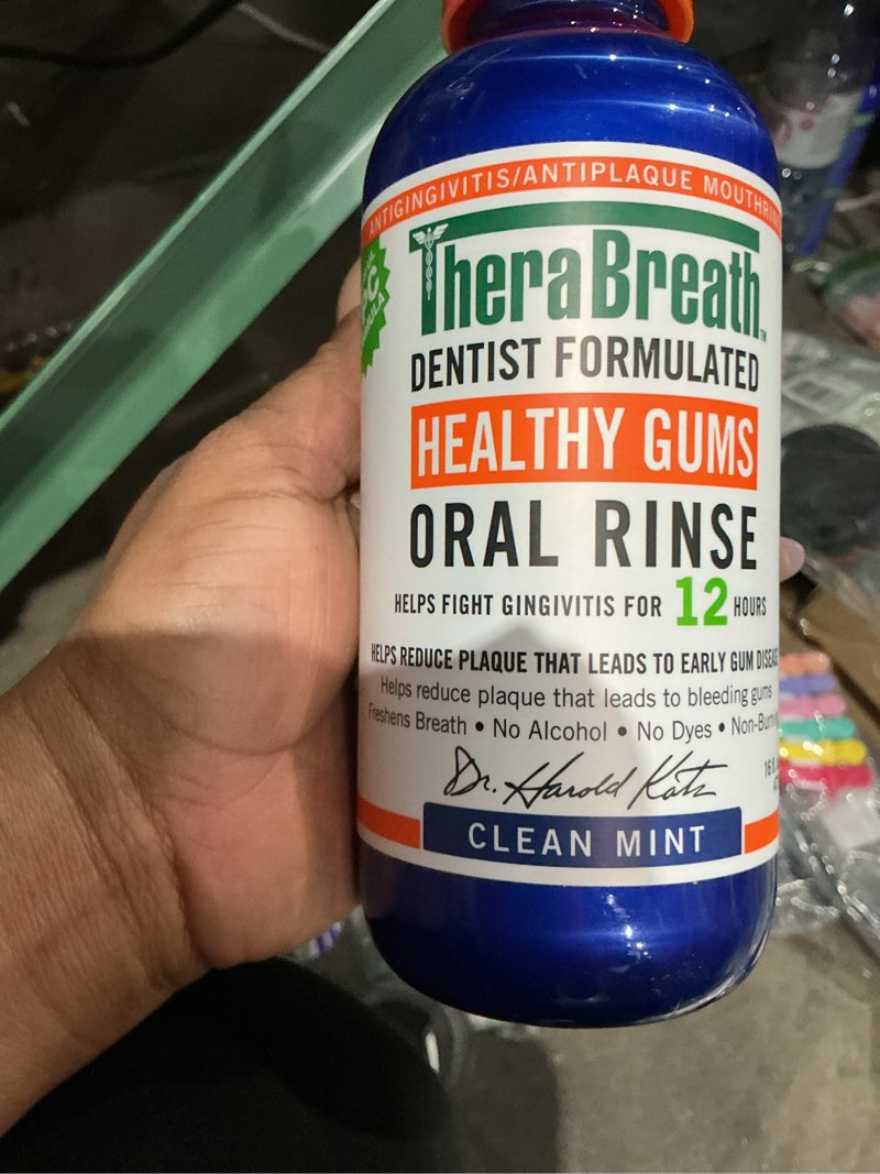 Condition photo showing Good Condition for therabreath, healthy gums clean mint oral rinse, 16 ounce