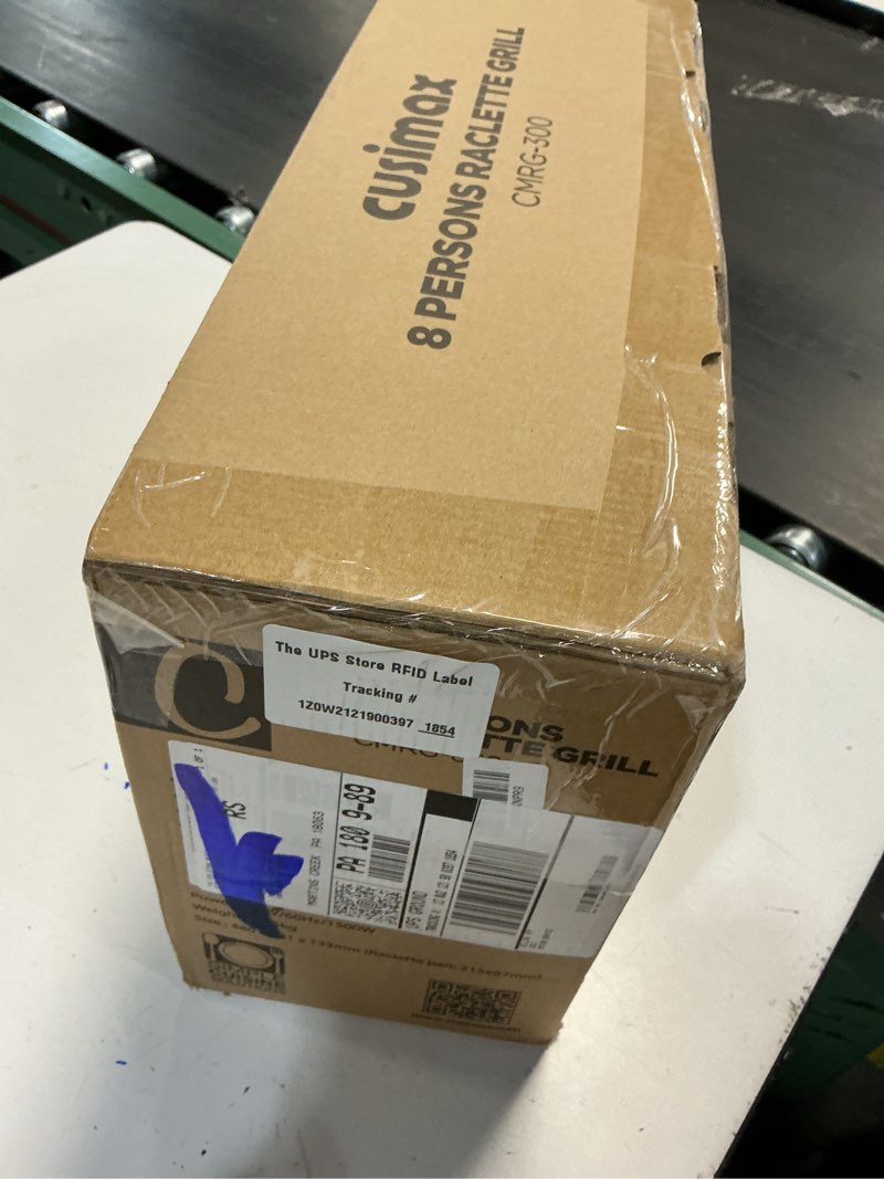 Condition photo showing As Is for Raclette Table Grill, CUSIMAX Indoor Grill Electric Grill, Portable Korean BBQ Grill with 2 in 1 Reversible Non-stick Plate & Natural Grill Stone, 8 Raclette Pans 8 Wooden Spatulas for Family Fun Jet Black