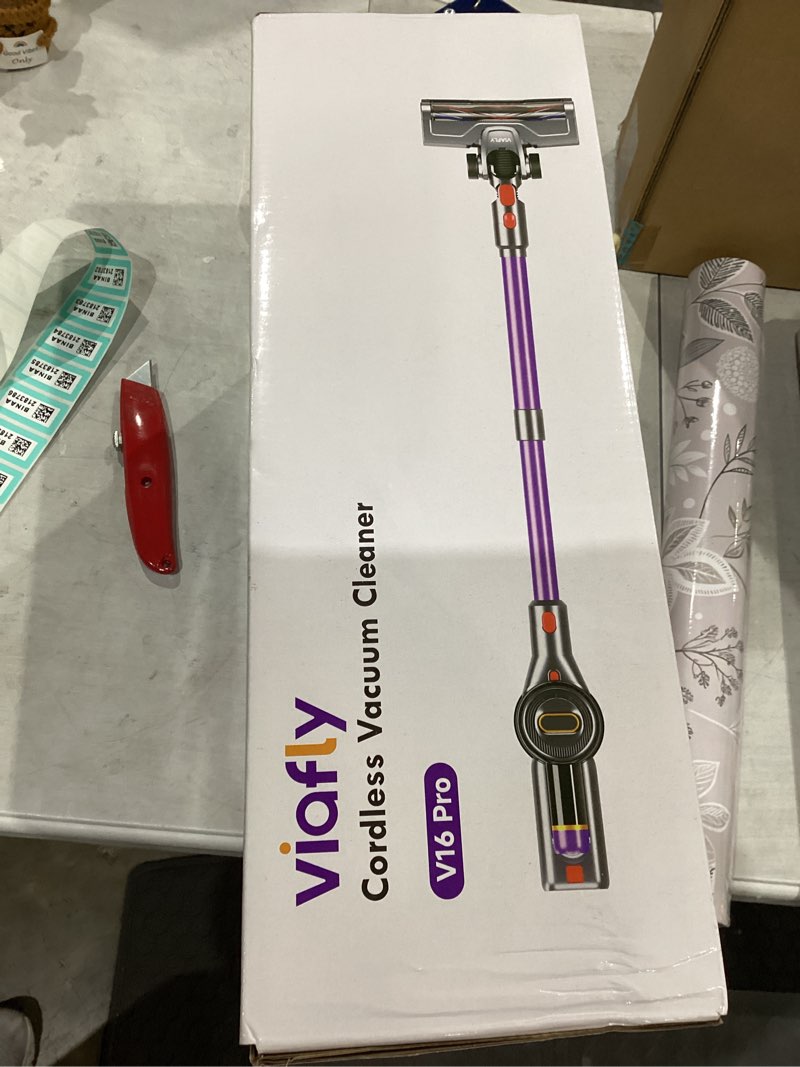 Condition photo showing New/Like New for Cordless Vacuum Cleaner, Upgraded 550W 45Kpa 60Mins Vacuum Cleaners for Home, Anti-Tangle Stick Vacuum with Self-Standing, LED Display, 8-in-1 Wireless Vacuum for Carpet Pet Hair Hardfloor Purple