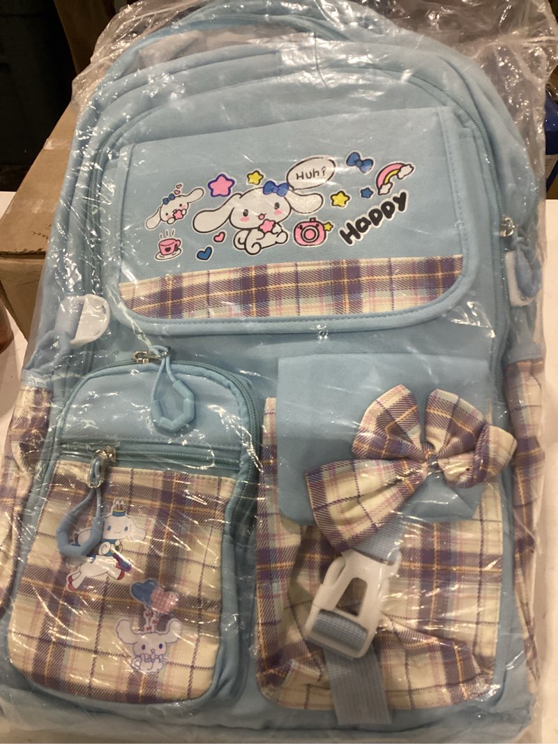 Condition photo showing As Is for missing items kawaii backpack with 22pcs accessories anime cartoon anti-theft travel aesthetic new semester gifts bag with cute pin blue-04