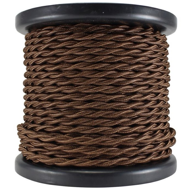 Brown Cloth Covered Twisted Cord - 100 foot spool - 18 AWG (6 pc) 