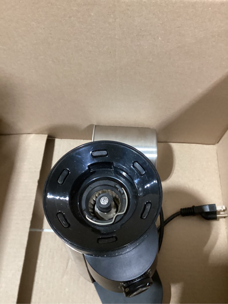 Condition photo showing As Is for OXO Brew Conical Burr Coffee Grinder - Silver, Stainless Steel Burrs, One-Touch Automatic Smart Grind