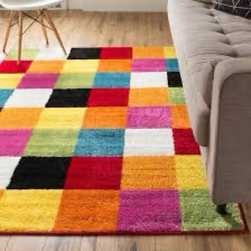 Well Woven Modern Rug Squares Multi Geometric 5' x 7' Area Rug Entryway Bright Kids Room Kitchn Bedr
