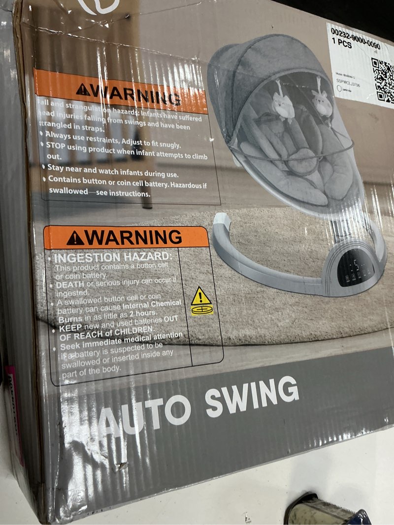 Condition photo showing New/Like New for babybond baby swings for infants, bluetooth infant swing with music speaker, 3 seat positions, 5 point harness belt, 5 speeds and remote control - portable baby swing for indoor and outdoor (silver) gray