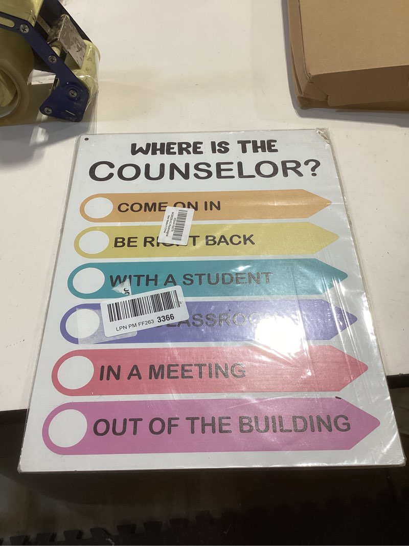 Condition photo showing New/Like New for where is the counselor door sign, therapy room decor, decorative wood plaque for hanging, school counselor office decor, counseling room wall decorations, farmhouse wooden plaque with hanging rope psychological 02