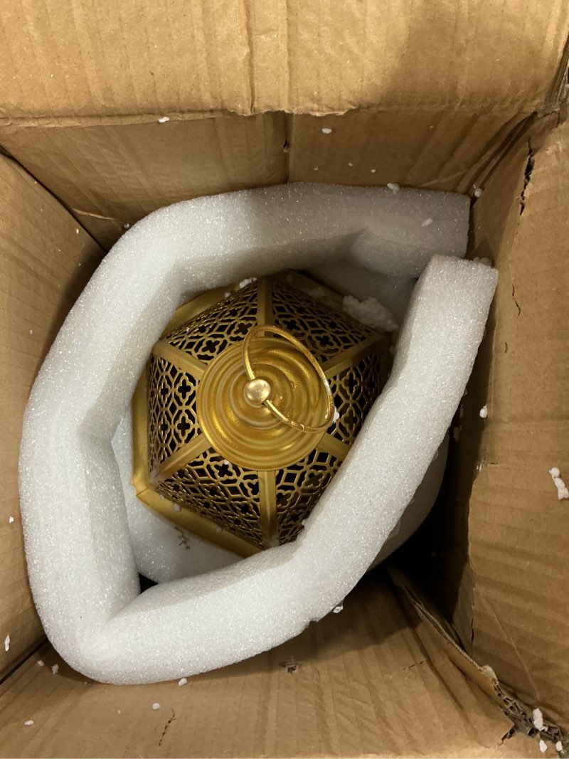 Condition photo showing New/Like New for jhy design set of 2 outdoor candle lanterns 22"&17" h decorative vintage metal candle holders for garden porch indoor outdoor parties weddings patio home decor(gold) 22"&17"h gold