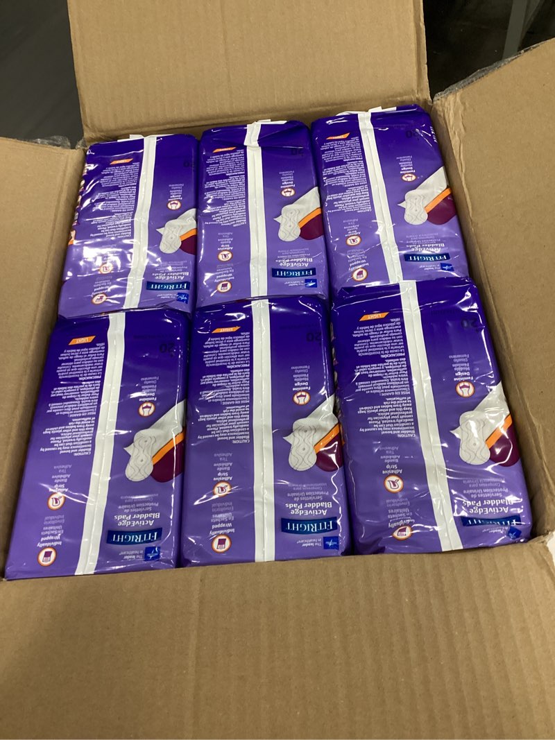 Condition photo showing New/Like New for fitright incontinence bladder control pads, light absorbency, 3.5" x 9", 20 count (pack of 12)