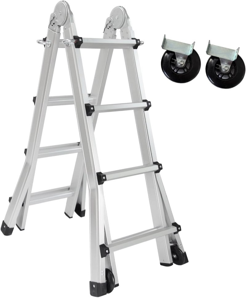 Leadallway telescoping ladder A frame 4 step ladder 13 ft reach height muti position 