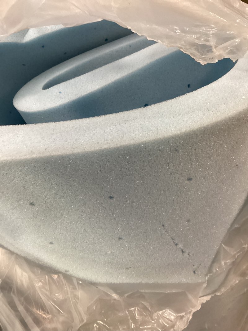 Condition photo showing As Is for Best Price Mattress 2 Inch Ventilated Memory Foam Mattress Topper, Cooling Gel Infusion, King, Dorm Essentials, Blue King 2 Inch