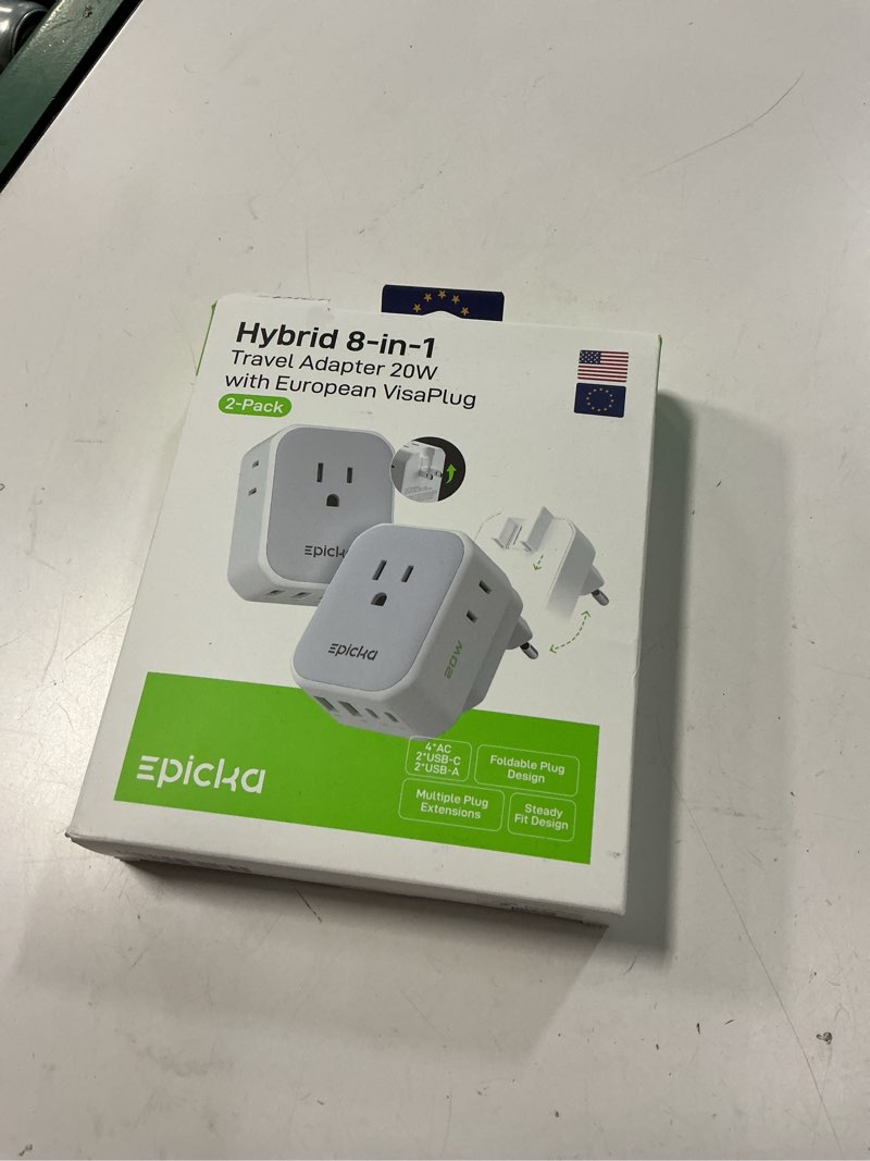 Condition photo showing New/Like New for epicka hybrid european travel plug adapter,2-pack foldable detachable type c (eu) visaplug, 8-in-1 international power adapter with 4 usb ports (2 usb-c pd 20w), us to europe 2 packs type c-for most europe