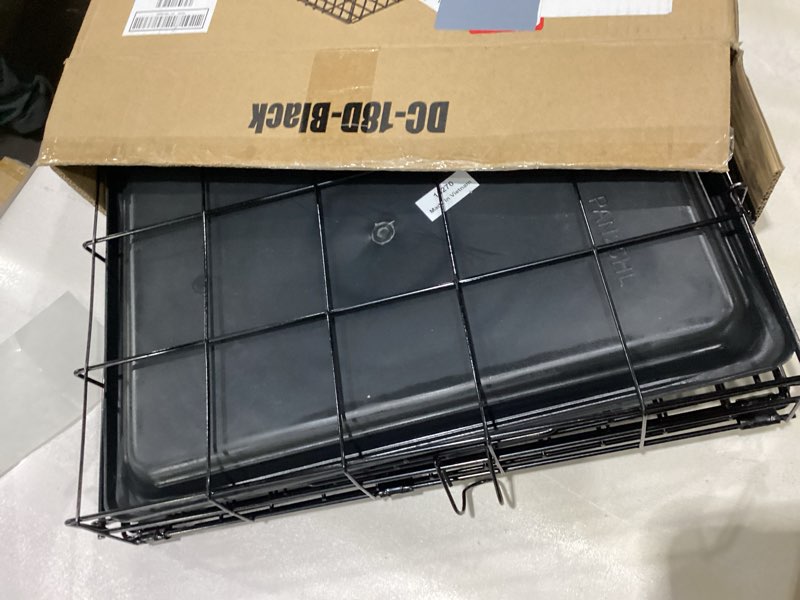 Condition photo showing New/Like New for BestPet | Dog Crate | 18" | Black | Foldable Metal Kennel with Single Doors, Secure Slide-Bolt Latches, Leakproof Tray | Portable Dog Cage for Small Breeds | for Travel, Indoor & Outdoor Use Black 18"