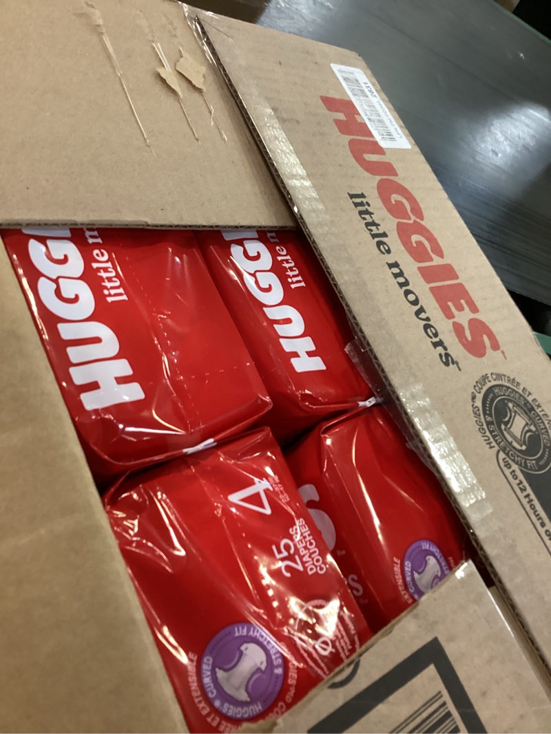 Condition photo showing Good Condition for Huggies Size 4 Diapers, Little Movers Baby Diapers, Size 4 (22-37 lbs), 150 Count (6 Packs of 25), Packaging May Vary Size 4 150