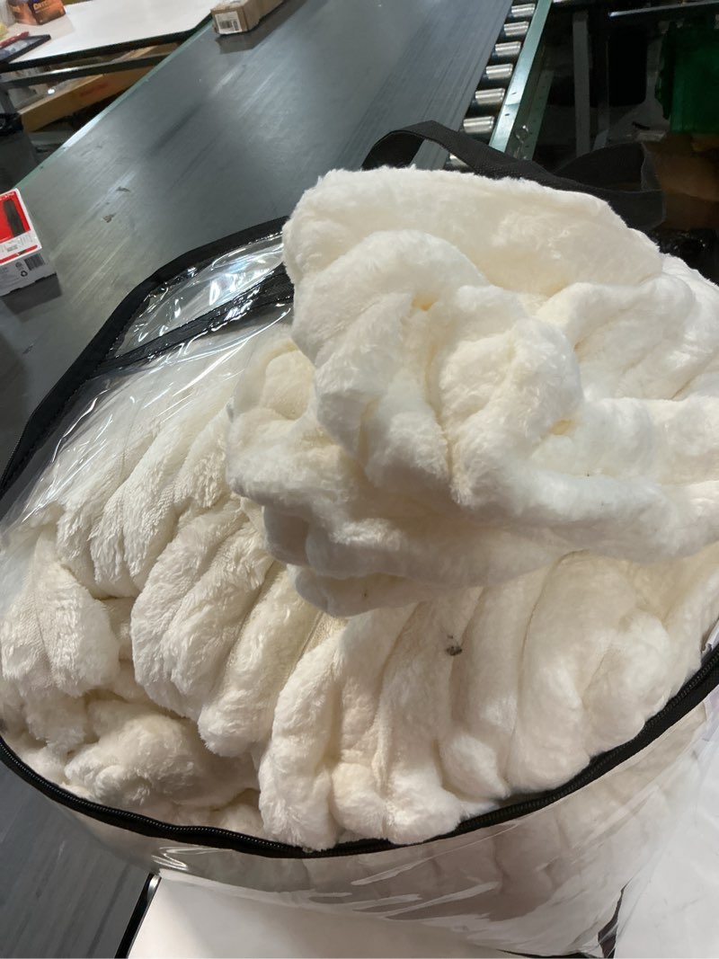 Condition photo showing As Is for bedelite fleece king comforter set -super soft & warm fluffy cream white bedding, luxury fuzzy heavy bed set for winter with 2 pillow cases cream white king