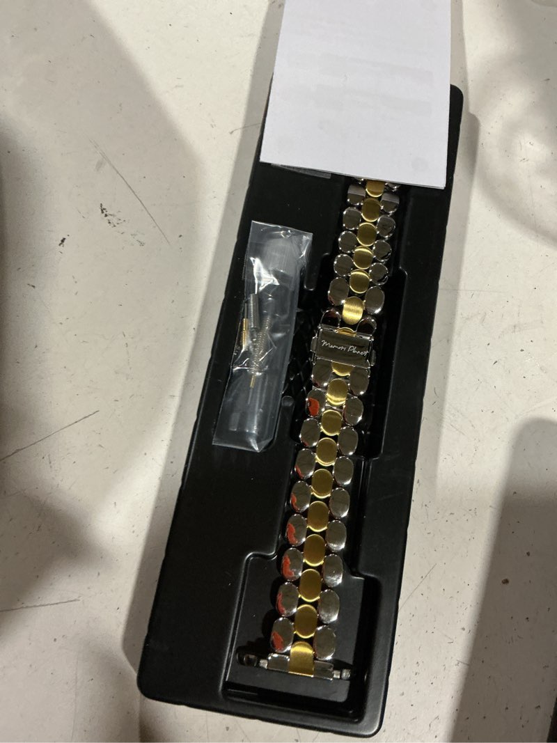 Condition photo showing Good Condition for designer band for apple watch 40mm 41mm 42mm 38mm 44mm 45mm 46mm 49mm for women, stainless steel dressy bands compatible with apple watch series 11,10,se,9,8,7,6,5,4,3,2,1 for iwatch silver and gold - shiny&brushed 46mm/45mm/44mm & 42mm(series 3/2/1)