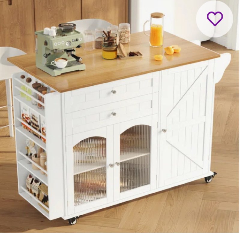 43.3" W Wooden Kitchen Island with 2 Drawers, Lockable Casters Base Color: White