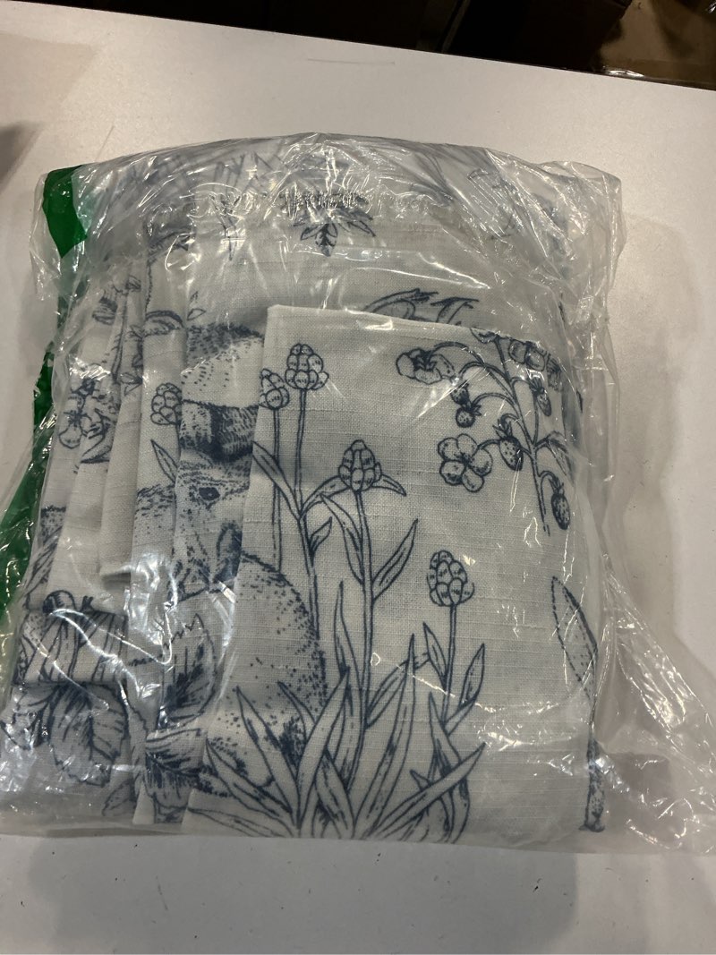 Condition photo showing Good Condition for vangao easter blue nursery curtains for kids room linen curtains 84 inch long farmhouse drapes with bunny woodland wildlife print light filtering french country forest design 2 panels 50"w x 84"l (pack of 2) blue /off white