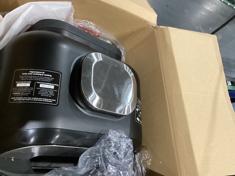 Condition photo showing Good Condition for ninja | indoor grill and air fryer| foodi smart xl | 6-in-1 grill, air fry, roast, bake, broil, dehydrate & crisp |smart thermometer & splatter shield | dishwasher safe parts | black/silver | fg551 6-in-1 with thermometer