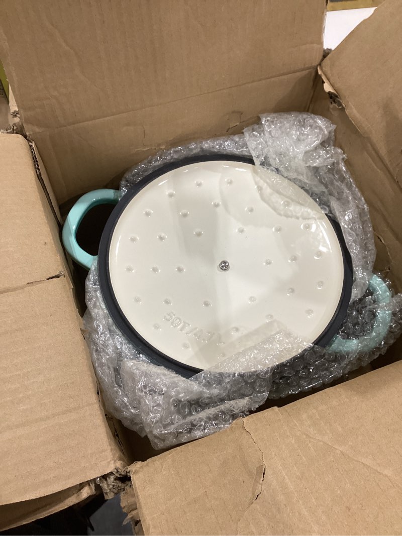 Condition photo showing Good Condition for Crock-Pot Artisan Round Enameled Cast Iron Dutch Oven, 5-Quart, Aqua Aqua Blue 5-Quart