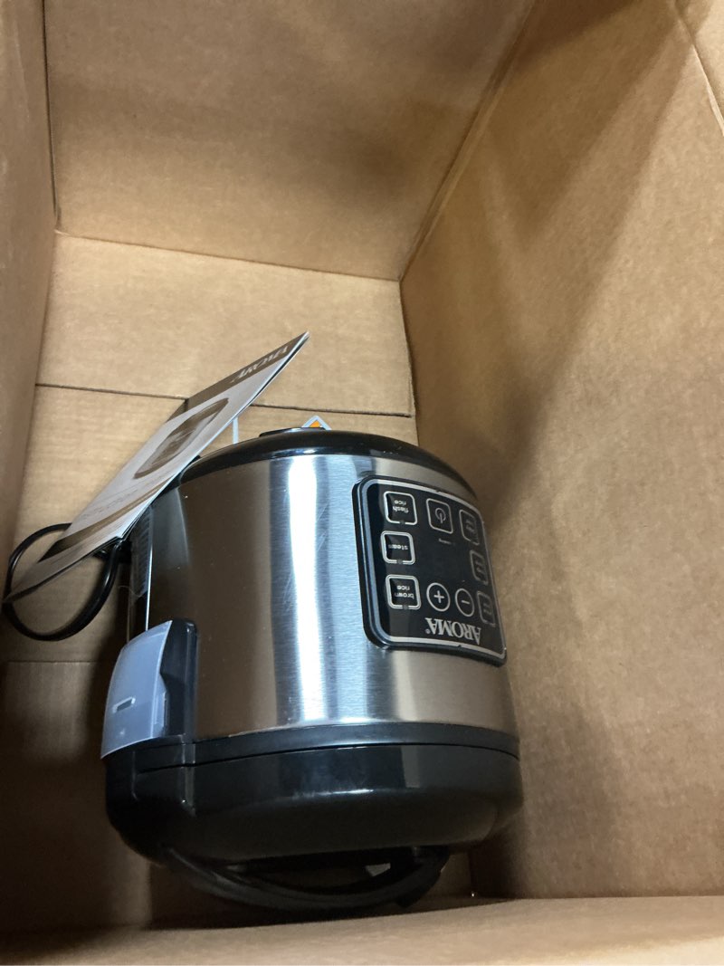 Condition photo showing As Is for AROMA Digital Rice Cooker, 4-Cup (Uncooked) / 8-Cup (Cooked), Steamer, Grain Cooker, Multicooker, 2 Qt, Stainless Steel Exterior, ARC-914SBD 4 Cup Uncooked / 8 Cup Cooked