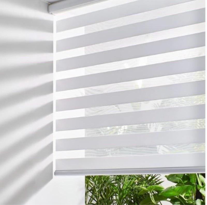 Persilux Cordless Zebra Blinds for Windows Free-Stop Roller Windows Shades (27" W X 72" H, White) Dual Layer Light Control for Day and Night, Light Filtering Sheer Shades for Home, Easy to Install