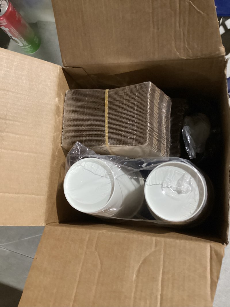 Condition photo showing New/Like New for 12 oz 100 Pack Disposable Coffee Cups with Lids and Sleeves, Coffee Paper Cups with Lids, To Go Beverage Drinking Cup for Coffee, Tea 12 oz 100 pack + lids + sleeves