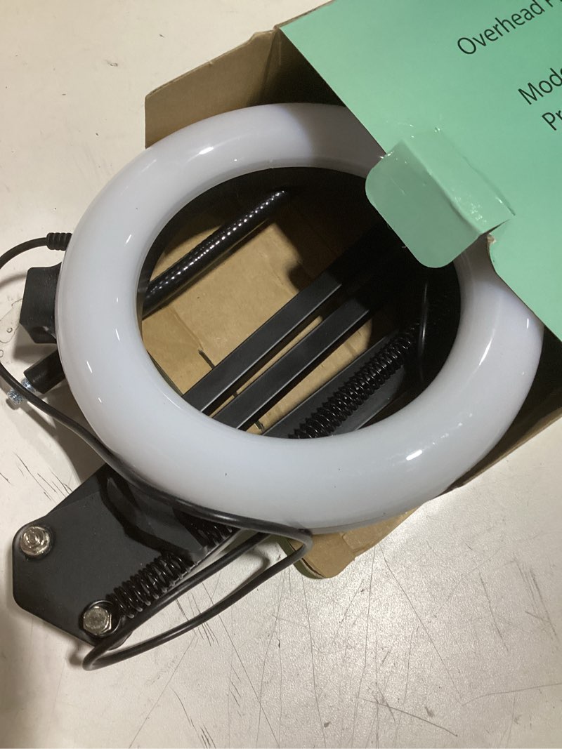 Condition photo showing Good Condition for overhead camera mount with ring light, flexible articulating phone arm stand compatible with iphone, logitech webcam, desk tripod for youtube live stream cooking nail video recording black