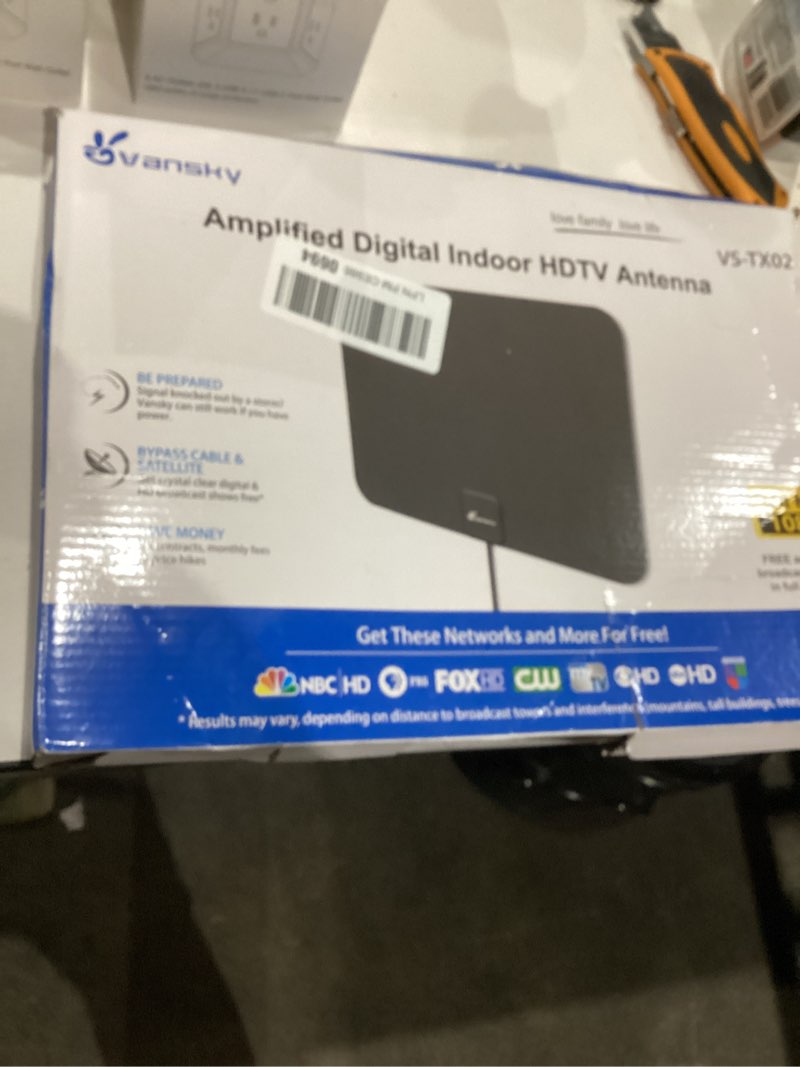 Condition photo showing Good Condition for TV Antenna Indoor, Digital Amplified Indoor HDTV Antenna, 1080p VHF UHF Television Local Channels Detachable Signal Amplifier and 16.5ft Long Coax Cable White