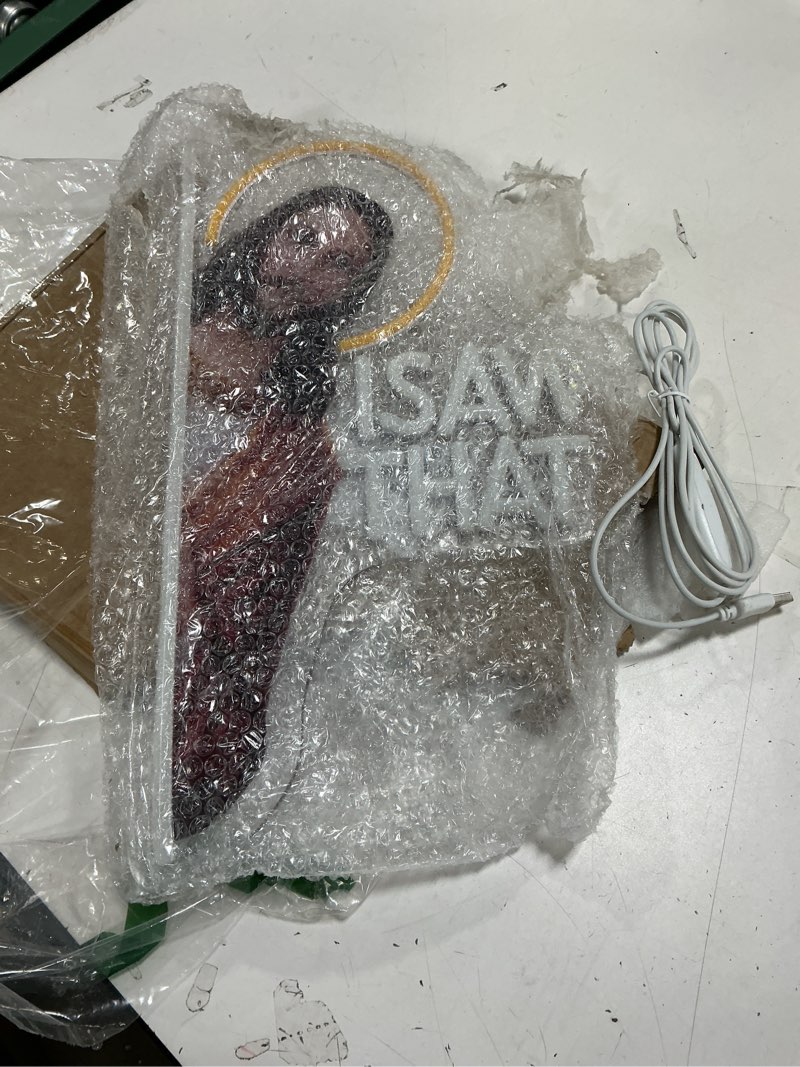 Condition photo showing Good Condition for I Saw That Funny God Neon Sign LED Wall Decor for Bedroom Game Room Dorm Door Frame Light Unique Gift for Friends and Home Accent – 16.33? × 8.26?