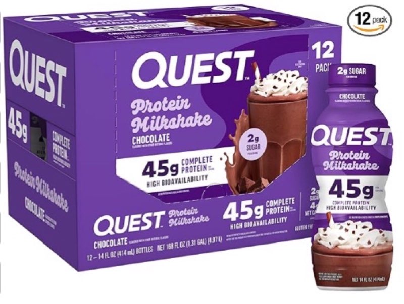 (Best by:08/04/26) Quest Nutrition Protein Milkshake, Chocolate, 45g Protein, 2g Sugar, High Protein, Low Sugar, Gluten