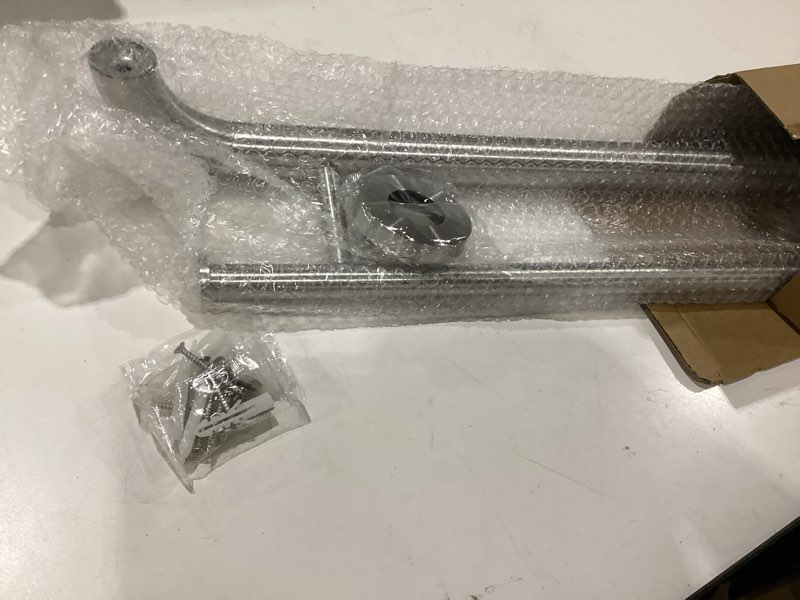 Condition photo showing As Is for brushed nickel grab bar 24 inch w/towel holder, ihansee stainless steel towel rack shower support balanced support handle, wall mount safety handrail grab rail for elderly senior handicap disabled 24 inch towel grab bar - brushed nickel