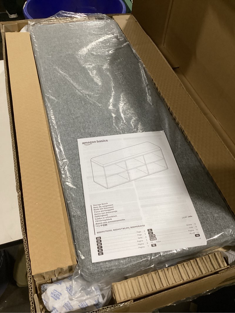 Amazon Basics Shoe Storage Bench with Cushion, Shoe Rack 6 Cubbies, Adjustable Shelves, Oak Finish