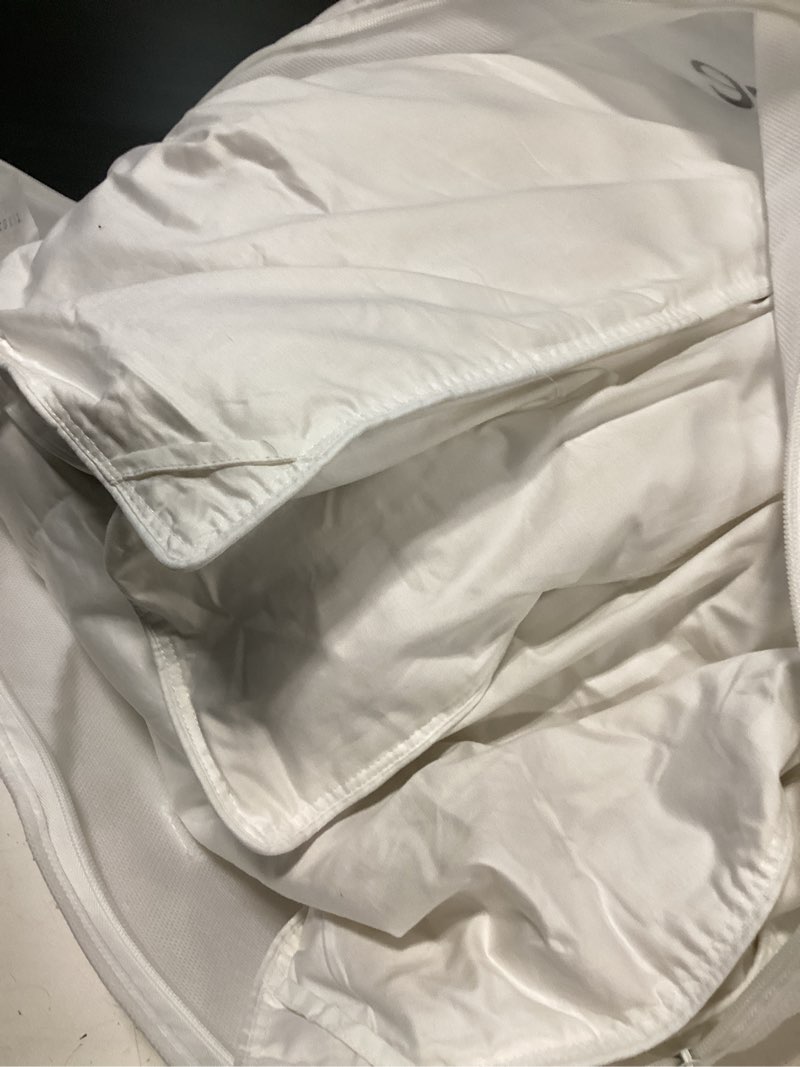 Condition photo showing As Is for royal luxe goose feather down fiber comforter - full/queen size duvet insert, 100% cotton cover light warmth comforter ultra soft luxurious hotel bedding, 90”x90” full/queen light warmth