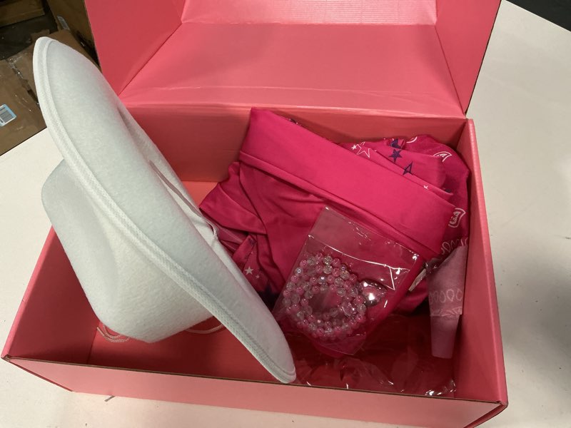 Condition photo showing New/Like New for Cowgirl Costume Girls Kids Disco Western Rodeo Dress Up Outfits for Halloween Birthday Cosplay Party 140(7-8 Years) Hot Pink