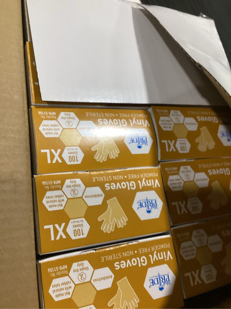 Condition photo showing Good Condition for med pride vinyl gloves| x-large case of 1000| 4.3 mil thick, powder-free, non-sterile, heavy duty disposable gloves| professional grade for healthcare, medical, food handling, and more 1000 x-large