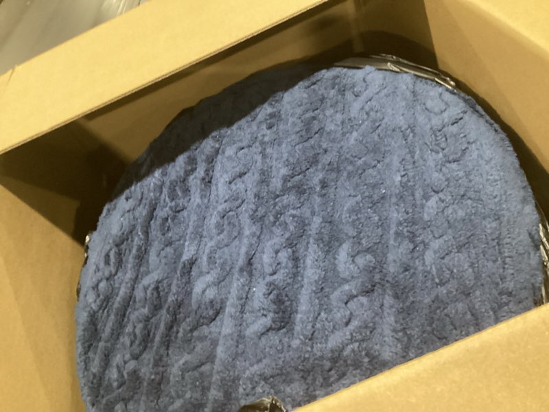 Condition photo showing As Is for Asuprui Round Pouf Ottoman Stuffed Pouf Foot Stool Floor Chair for Living Room Bedroom Filled Boho Poof Foot Rest for Couch 20 Diameter x 12 Height Navy Blue Pouf with Filler